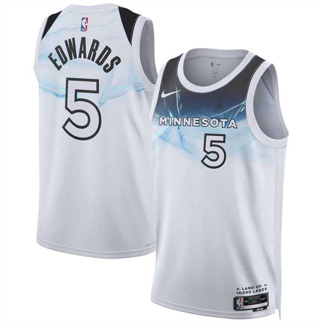 Men%27s Minnesota Timberwolves #5 Anthony Edwards White 2024-25 City Edition Stitched Jersey Dzhi